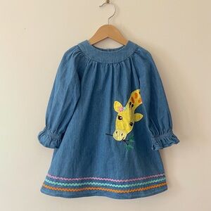VGUC Giraffe Appliqué Ricrac Smocked Denim Dress